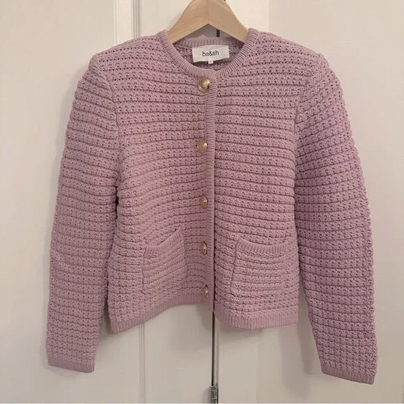 NEW Ba&sh Bash Gaspard Tweed Cardigan Jacket In Purple Lilac | size 1 / S - Picture 6 of 12